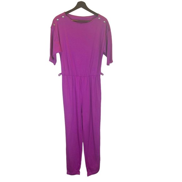 Vintage Pants - Vintage 90s Purple Half Sleeve Jumpsuit Medium